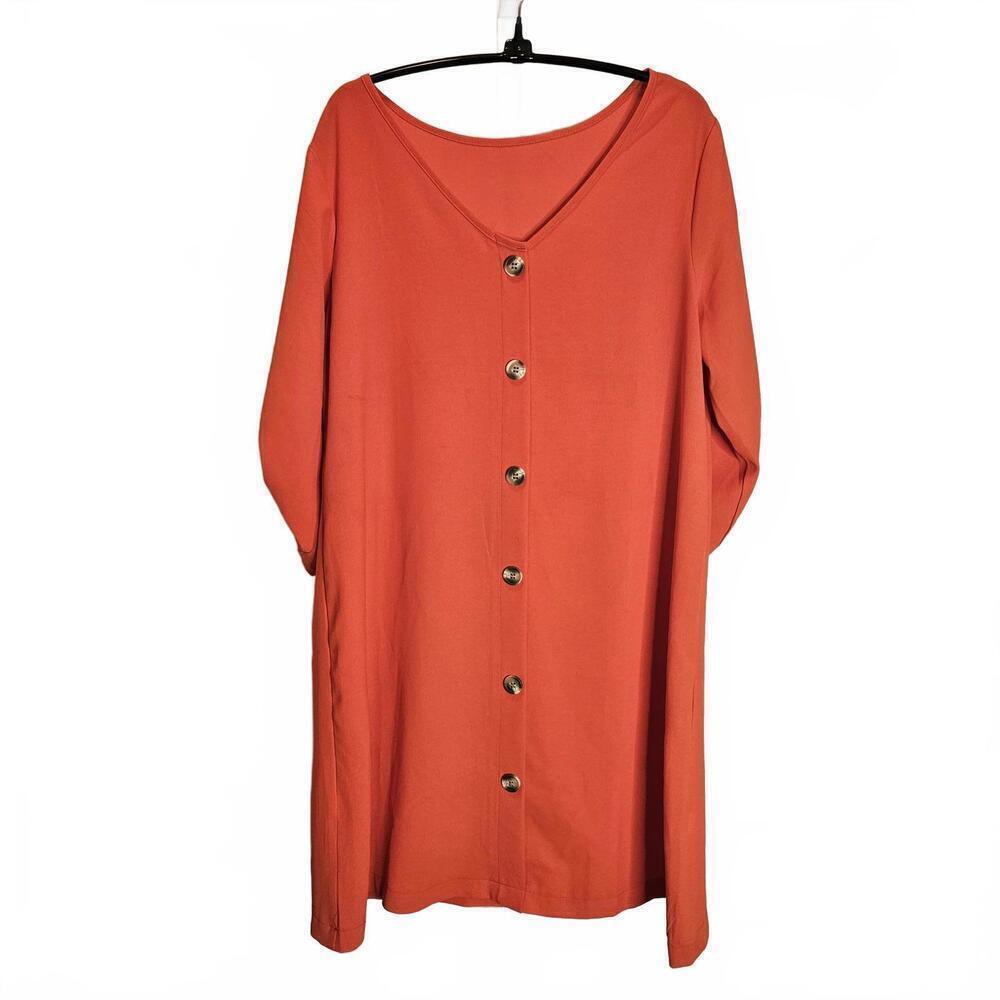 Casual Button-Down Dress in Coral - Size M